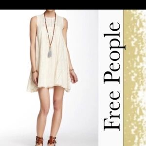 Free People Ivory Sleeveless Lined Floral Lace Baby Doll Tent Dress Sz XS